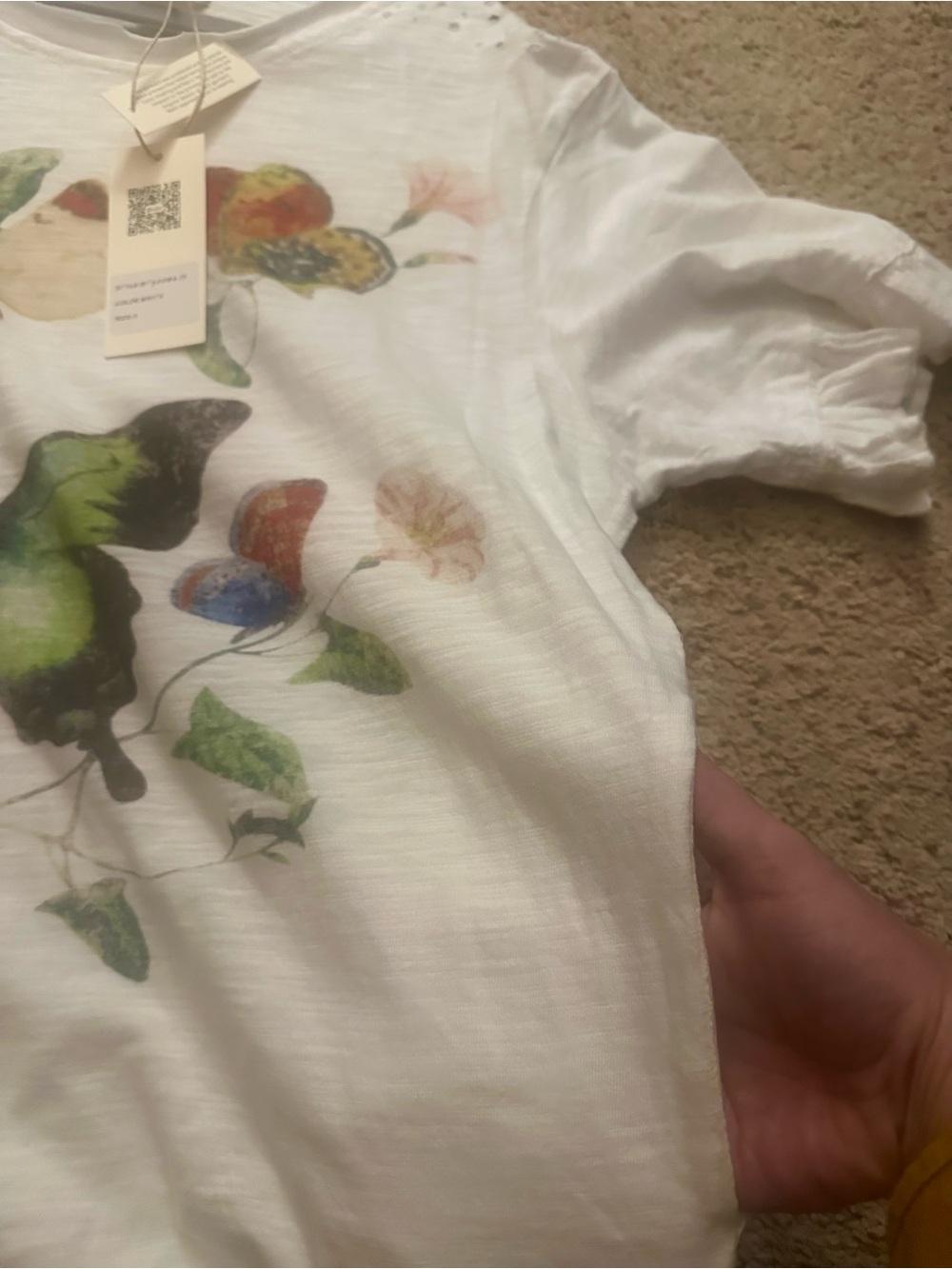 NWT White Floral Butterfly Ruffle-Sleeve Tee-S - Picture 6 of 7